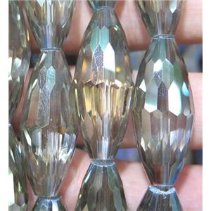 Chinese crystal glass bead, faceted rice, approx 13x32mm, 10pcs per st