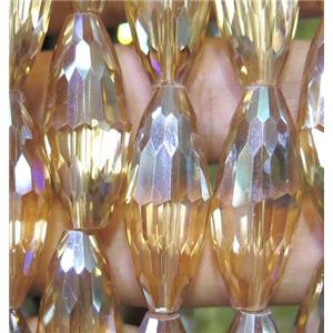 Chinese crystal glass bead, faceted rice, approx 13x32mm, 10pcs per st