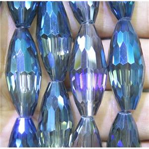 Chinese crystal glass bead, faceted rice, approx 13x32mm, 10pcs per st