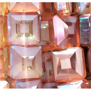 chinese crystal glass bead, faceted square, approx 14x14mm, 22pcs per st