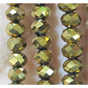 chinese crystal bead, faceted rondelle, gold plated, approx 3x4mm, 150 pcs per st