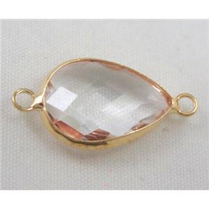 Chinese crystal glass connector, faceted teardrop, approx 10x14mm