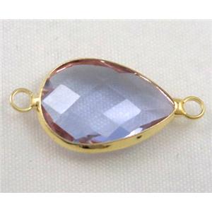 Chinese crystal glass connector, faceted teardrop, approx 10x14mm