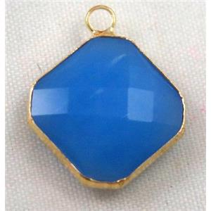 Chinese crystal glass pendant, faceted square, approx 14x14mm