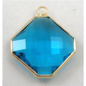 Chinese crystal glass pendant, faceted square, approx 12x12mm