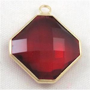 Chinese crystal glass pendant, faceted square, approx 16x16mm