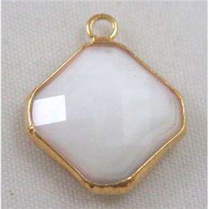 Chinese crystal glass pendant, faceted square, approx 12x12mm