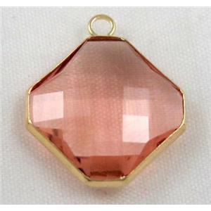 Chinese crystal glass pendant, faceted square, approx 14x14mm