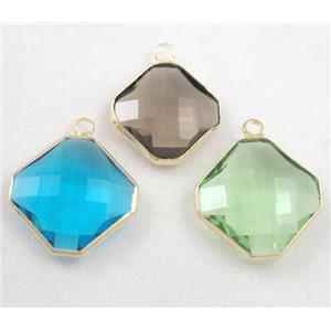 Chinese crystal glass pendant, faceted square, approx 16x16mm