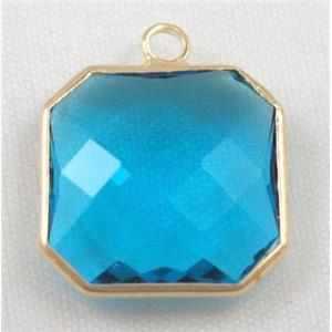 Chinese crystal glass pendant, faceted square, approx 14x14mm