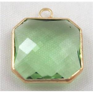 Chinese crystal glass pendant, faceted square, approx 16x16mm