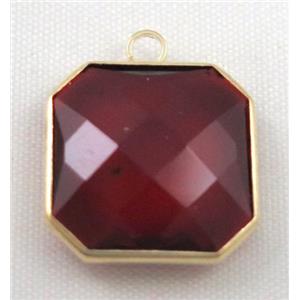 Chinese crystal glass pendant, faceted square, approx 14x14mm