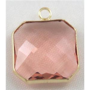 Chinese crystal glass pendant, faceted square, approx 12x12mm