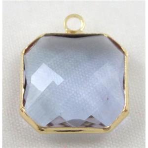 Chinese crystal glass pendant, faceted square, approx 16x16mm