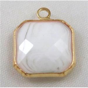 Chinese crystal glass pendant, faceted square, approx 16x16mm