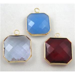 Chinese crystal glass pendant, faceted square, approx 14x14mm