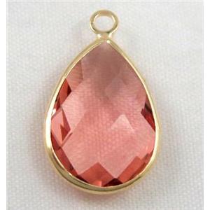 Chinese crystal glass pendant, faceted teardrop, approx 10x14mm