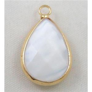 Chinese crystal glass pendant, faceted teardrop, approx 13x18mm