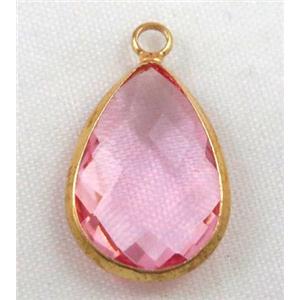 Chinese crystal glass pendant, faceted teardrop, approx 18x25mm