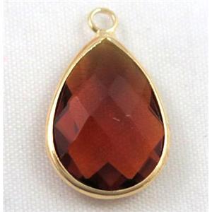 Chinese crystal glass pendant, faceted teardrop, approx 13x18mm