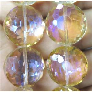 Chinese crystal bead, faceted flat round, approx 18mm dia, 18pcs per st