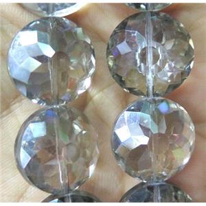 Chinese crystal bead, faceted flat round, approx 18mm dia, 18pcs per st