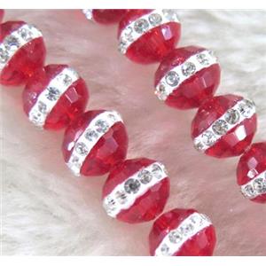 Chinese crystal bead with rhinestone, faceted round, approx 8mm dia, 50pcs per st