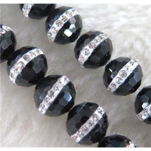 Chinese crystal bead with rhinestone, faceted round, approx 8mm dia, 50pcs per st