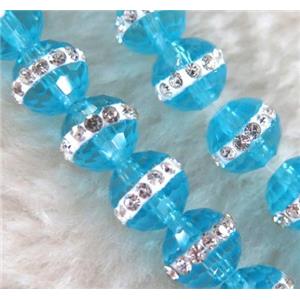 Chinese crystal bead with rhinestone, faceted round, approx 8mm dia, 50pcs per st