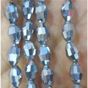 Chinese Crystal Beads, faceted oval, silver plated, approx 4x6mm, 72pcs per st