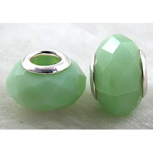 crystal glass beads, faceted rondelle, green, approx 14mm dia, 8mm thin, hole: 4.7mm
