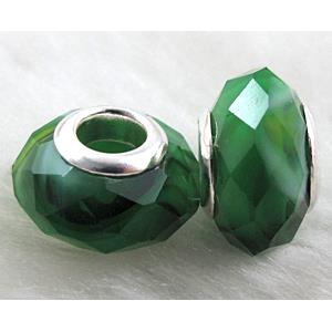 crystal glass beads, faceted rondelle, green, approx 14mm dia, 8mm thin, hole: 4.7mm
