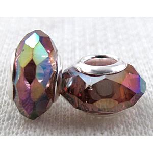 crystal glass beads, faceted rondelle, purple AB-Color, approx 14mm dia, 8mm thin, hole: 4.7mm