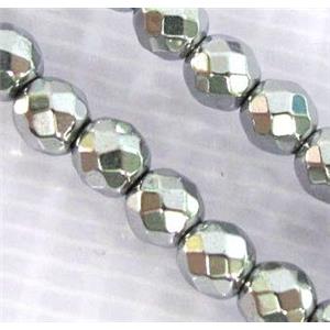 silver plated Hematite beads, no-Magnetic, faceted round, approx 4mm dia, 15.5inches