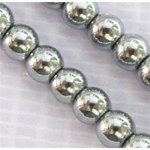 round Hematite beads, no-Magnetic, platinum electroplated, approx 4mm dia