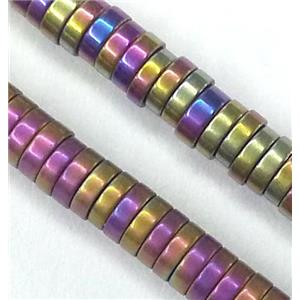 matte Hematite disc heishi beads, no-Magnetic, rainbow electroplated, approx 2x1mm, 15.5 inches