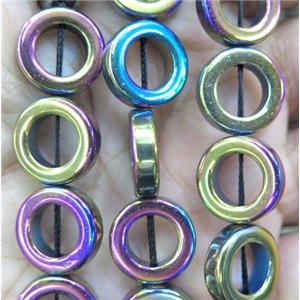 Hematite bead, ring, no-Magnetic, rainbow electroplated, approx 14mm dia