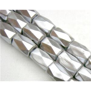 Hematite Magnetic Facet Tube Beads, 5x8mm, 50 beads per st.