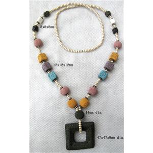Handmade Lave Necklace, 8x8x8mm, 12x12x12mm,65x50mm, approx 32 inch length