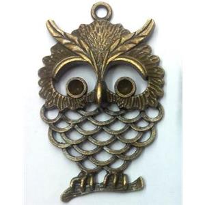 Tibetan silver owl pendant, non-nickel, bronze, approx 36x55mm