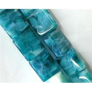 Plated Lampwork glass bead, rectangle, approx 14x16mm