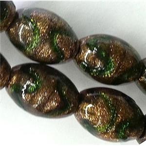 lampwork glass bead, rice-shape, approx 11x16mm