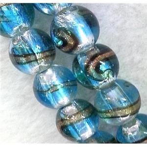 lampwork bead within silver foil and stripe, round, 12mm dia