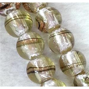 lampwork bead within silver foil and stripe, round, 12mm dia