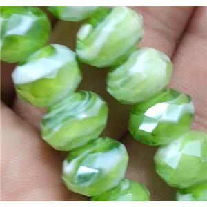 lampwork beads, faceted rondelle, green, approx 12mm dia