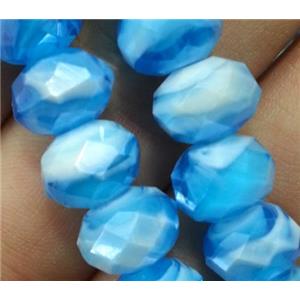 lampwork bead, faceted rondelle, aqua, approx 12mm dia