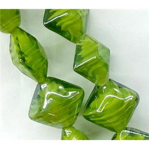 Plated Lampwork glass bead, square, approx 17x17mm