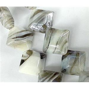 Plated Lampwork glass bead, square, grey, approx 17x17mm