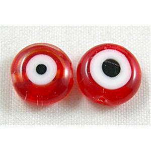 lampwork glass beads with evil eye, flat-round, red, 10mm dia, 40pcs per st