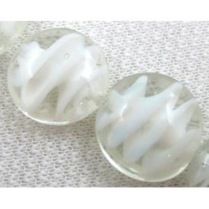 lampwork glass beads, flat-round, swirl line, clear, 20mm dia, 20pcs per st